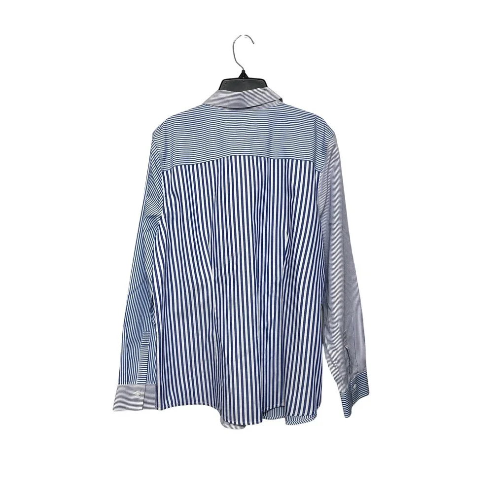 New Chicos No-Iron Cotton Blue White Mixed Stripe Button Down Shirt Size 2 /US L - Picture 2 of 7